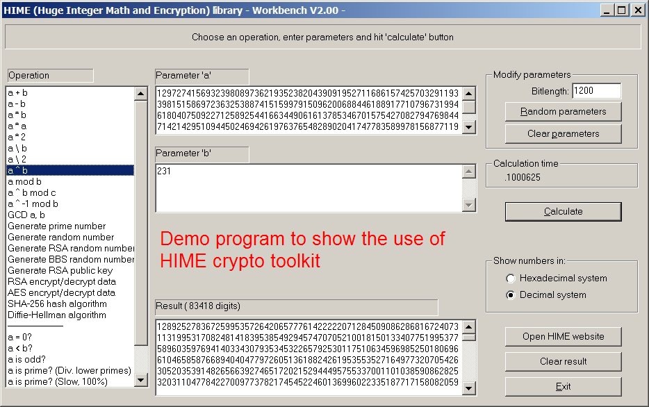 HIME: Huge Integer Math and Encryption 2.05.1 screenshot